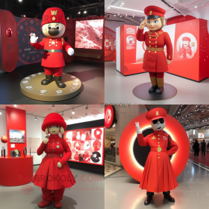 Red army soldier mascot costume character dressed with Circle Skirt and Earrings