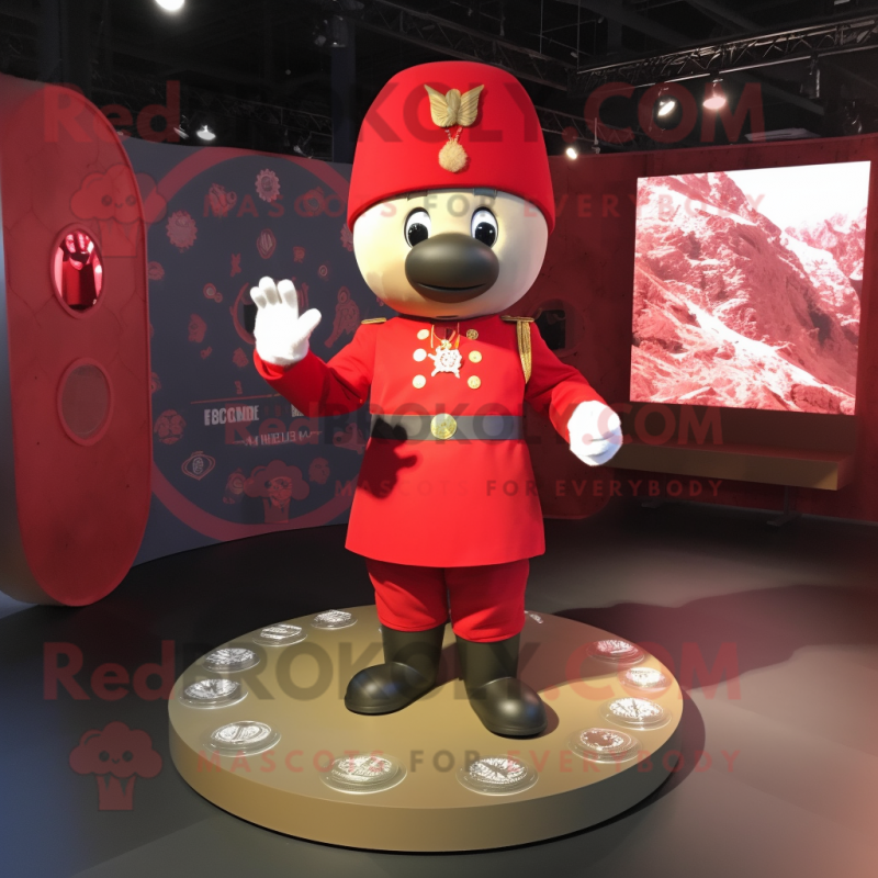 Red army soldier mascot costume character dressed with Circle Skirt and Earrings