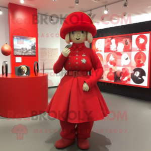 Red army soldier mascot costume character dressed with Circle Skirt and Earrings