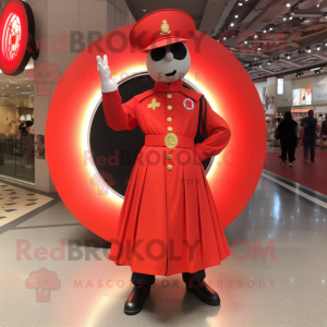 Red army soldier mascot costume character dressed with Circle Skirt and Earrings