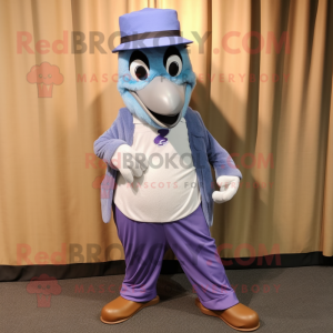 Lavender Blue jay mascot costume character dressed with Corduroy Pants and Ties