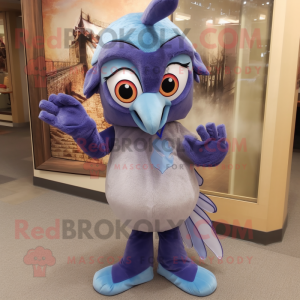 Lavender Blue jay mascot costume character dressed with Corduroy Pants and Ties