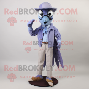 Lavender Blue jay mascot costume character dressed with Corduroy Pants and Ties