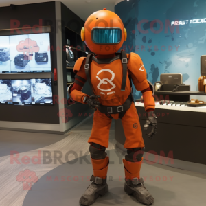 Rust marine recon mascot costume character dressed with Leggings and Smartwatches