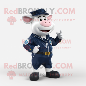 Navy Cow mascot costume character dressed with Bomber Jacket and Digital watches