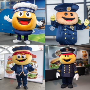 Navy Hamburger mascot costume character dressed with Windbreaker and Beanies