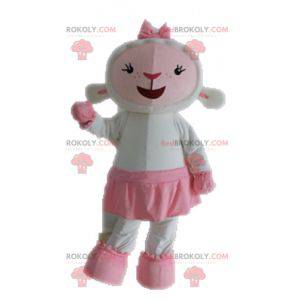 Mascotte de mouton blanc et rose. Mascotte d'agneau -