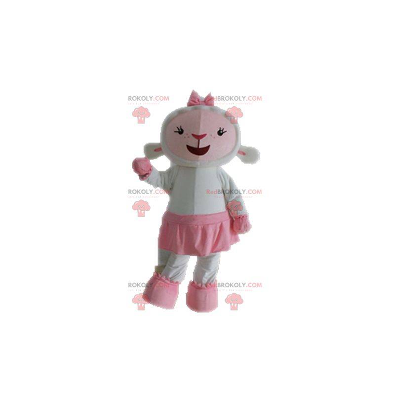 Mascote de ovelha branca e rosa. Mascote de cordeiro -