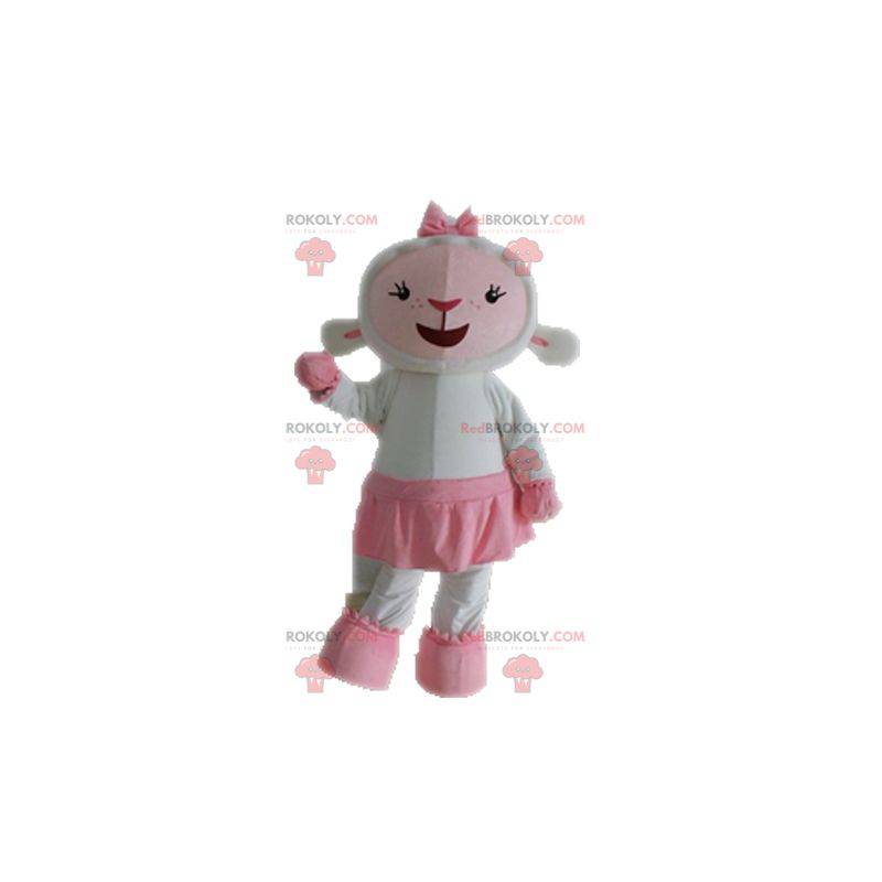 Weißes und rosa Schafmaskottchen. Lammmaskottchen -