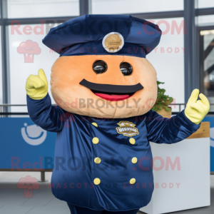 Navy Hamburger mascot costume character dressed with Windbreaker and Beanies