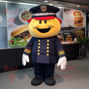 Navy Hamburger mascot costume character dressed with Windbreaker and Beanies