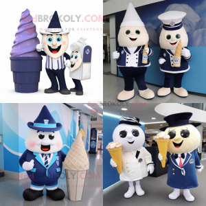 Navy ice cream cone mascot costume character dressed with A-Line Dress and Briefcases