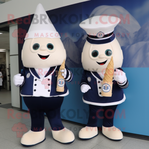 Navy ice cream cone mascot costume character dressed with A-Line Dress and Briefcases