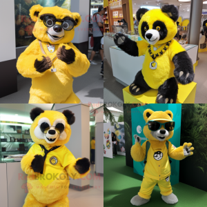 Lemon Yellow spectacled bear mascot costume character dressed with Romper and Bracelets