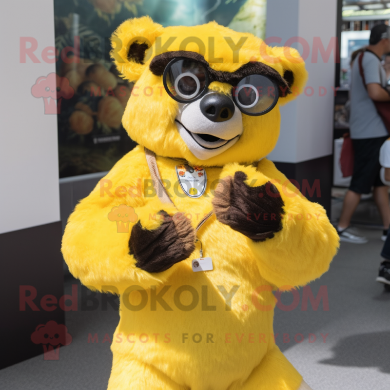 Lemon Yellow spectacled bear mascot costume character dressed with Romper and Bracelets