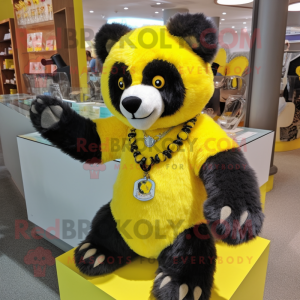 Lemon Yellow spectacled bear mascot costume character dressed with Romper and Bracelets