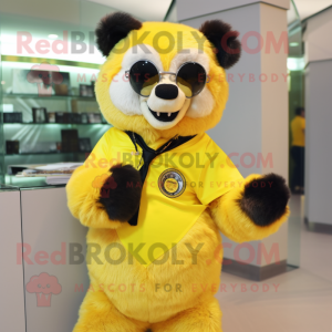 Lemon Yellow spectacled bear mascot costume character dressed with Romper and Bracelets