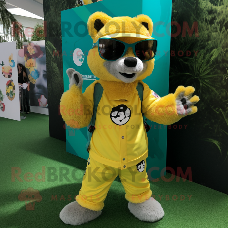 Lemon Yellow spectacled bear mascot costume character dressed with Romper and Bracelets