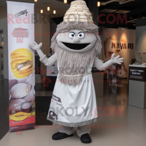 Gray Biryani mascot costume character dressed with Mini Dress and Hat pins