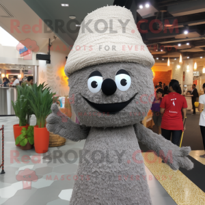 Gray Biryani mascot costume character dressed with Mini Dress and Hat pins