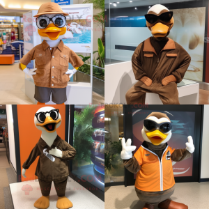 Brown Goose mascot costume character dressed with Rash Guard and Sunglasses