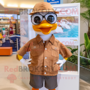 Brown Goose mascot costume character dressed with Rash Guard and Sunglasses