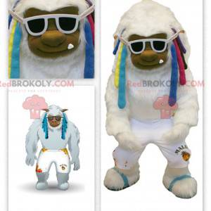 Grande mascotte yeti bianco con i dreadlocks colorati -