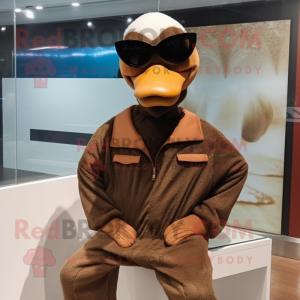 Brown Goose mascot costume character dressed with Rash Guard and Sunglasses