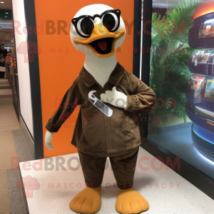 Brown Goose mascot costume character dressed with Rash Guard and Sunglasses