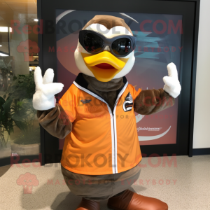 Brown Goose mascot costume character dressed with Rash Guard and Sunglasses