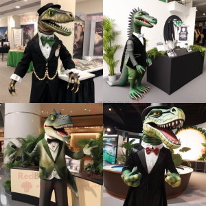 Olive Spinosaurus mascot costume character dressed with Tuxedo and Necklaces