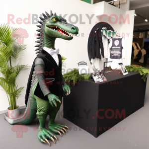 Olive Spinosaurus mascot costume character dressed with Tuxedo and Necklaces