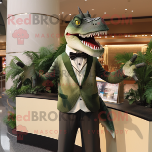 Olive Spinosaurus mascot costume character dressed with Tuxedo and Necklaces