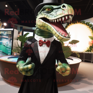 Olive Spinosaurus mascot costume character dressed with Tuxedo and Necklaces