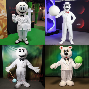 White Golf ball mascot costume character dressed with Jumpsuit and Bow ties