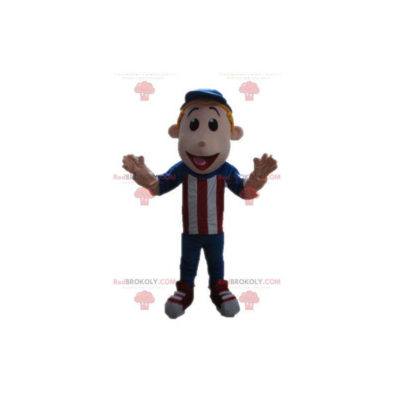 Boy mascot dressed in red blue and white - Redbrokoly.com