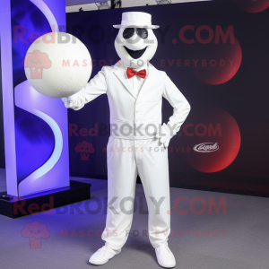 White Golf ball mascot costume character dressed with Jumpsuit and Bow ties