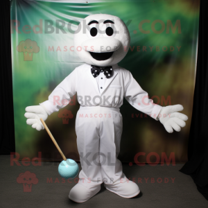 White Golf ball mascot costume character dressed with Jumpsuit and Bow ties