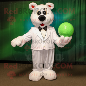 White Golf ball mascot costume character dressed with Jumpsuit and Bow ties