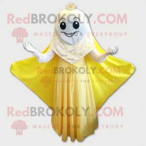 Lemon Yellow Ray mascot costume character dressed with Wedding Dress and Shawl pins