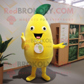Lemon Yellow Zucchini mascot costume character dressed with Cardigan and Brooches