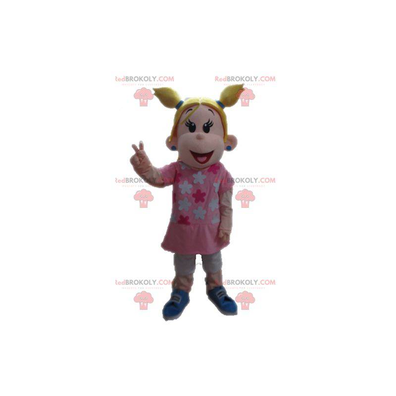 Mascotte ragazza bionda vestita di rosa - Redbrokoly.com