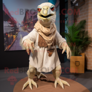 Cream Utahraptor mascot costume character dressed with Cargo Shorts and Shawls