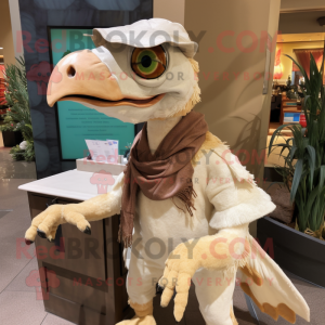 Cream Utahraptor mascot costume character dressed with Cargo Shorts and Shawls