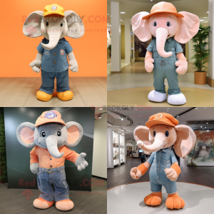 Peach Elephant mascot costume character dressed with Bootcut Jeans and Caps