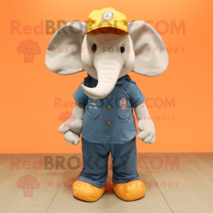 Peach Elephant mascot costume character dressed with Bootcut Jeans and Caps