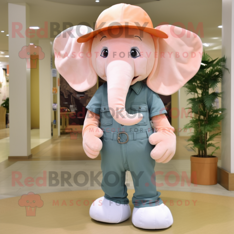 Peach Elephant mascot costume character dressed with Bootcut Jeans and Caps