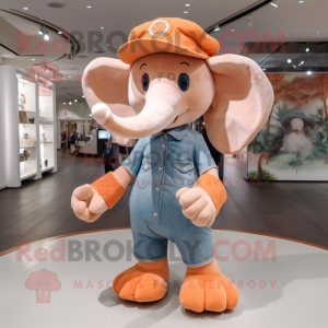 Peach Elephant mascot costume character dressed with Bootcut Jeans and Caps