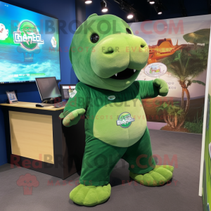 Green Stellar's sea cow mascot costume character dressed with Cargo Pants and Earrings