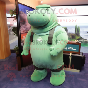 Green Stellar's sea cow mascot costume character dressed with Cargo Pants and Earrings